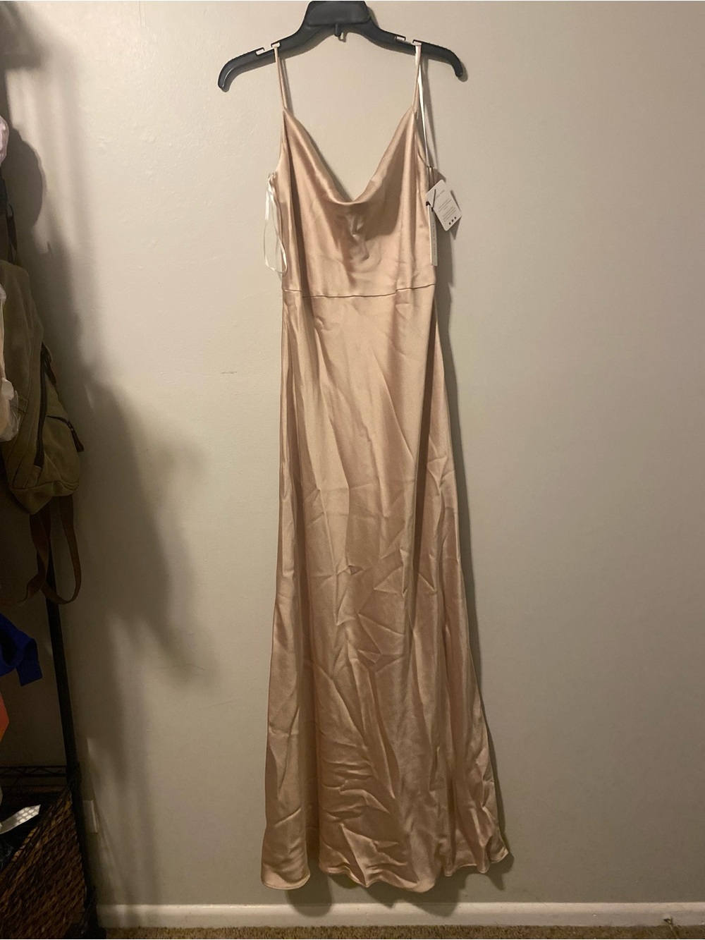 Jenny Yoo Sylvie Dress Pale Gold Satin Cowl Neck Sz 10 NWT